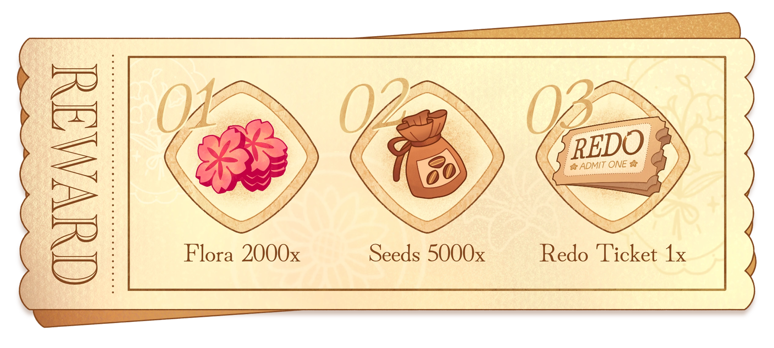 Heartscape Pre-Registration Rewards: Flora 2000x, Seeds 5000x, Redo Ticket 1x